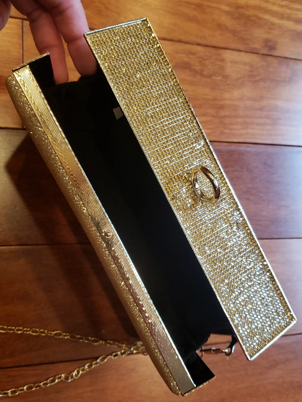 Brick Style Gold and Silver Crossbody Clutch Wristlet with Gold Tone Metal